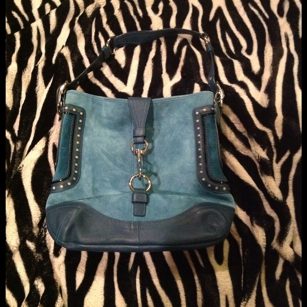 Coach Teal Leather and Suede Shoulder Hobo